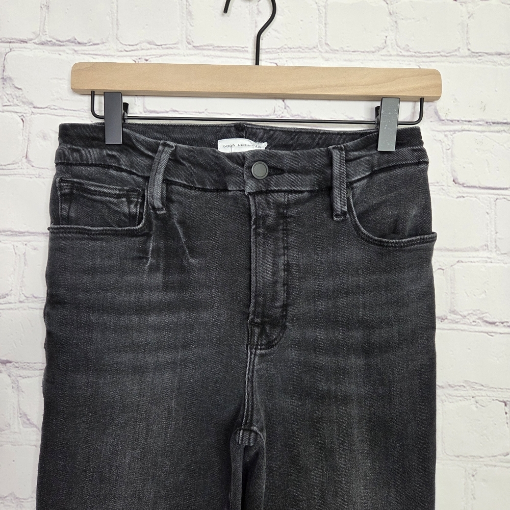 Good American Washed Out Black Distressed Hem Jeans - Picture 4 of 11